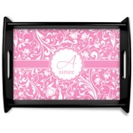Floral Vine Black Wooden Tray - Large (Personalized)