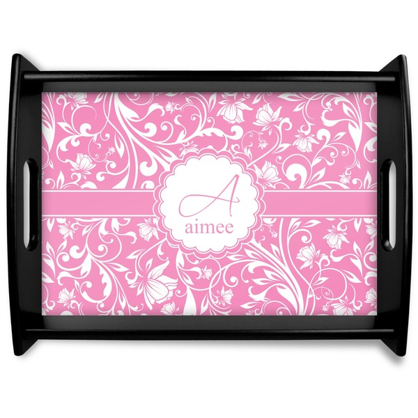 Custom Floral Vine Black Wooden Tray - Large (Personalized)