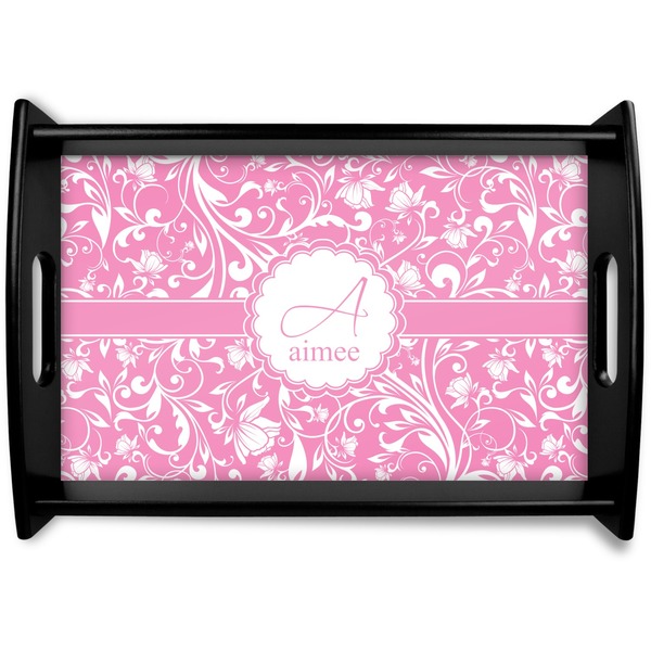 Custom Floral Vine Black Wooden Tray - Small (Personalized)