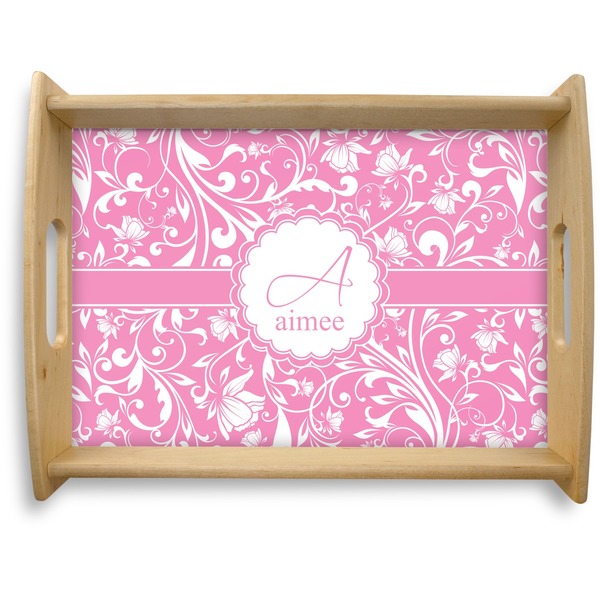 Custom Floral Vine Natural Wooden Tray - Large (Personalized)