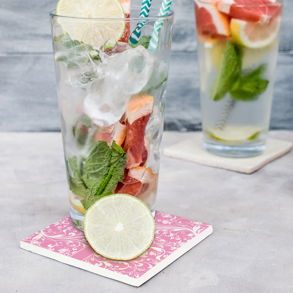 Floral Vine Set of 4 Stone Coasters - In Context View