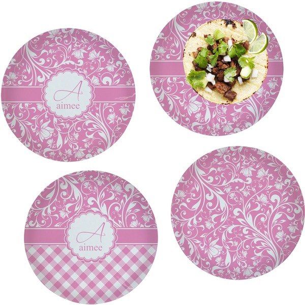 Custom Floral Vine Set of 4 Glass Lunch / Dinner Plate 10" (Personalized)