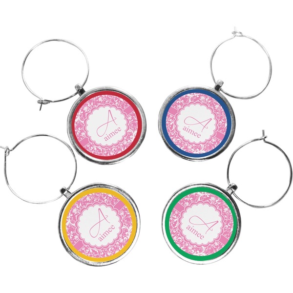 Custom Floral Vine Wine Charms (Set of 4) (Personalized)