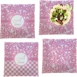 Floral Vine Set of 4 Glass Square Lunch / Dinner Plate 9.5" (Personalized)