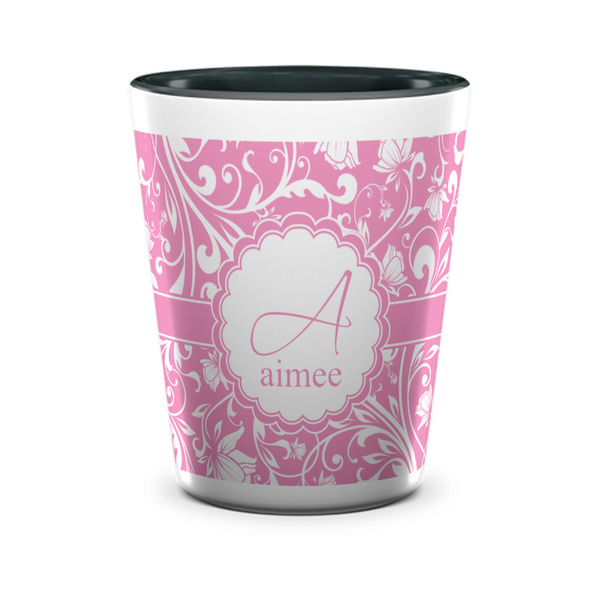 Custom Floral Vine Ceramic Shot Glass - 1.5 oz - Two Tone - Set of 4 (Personalized)