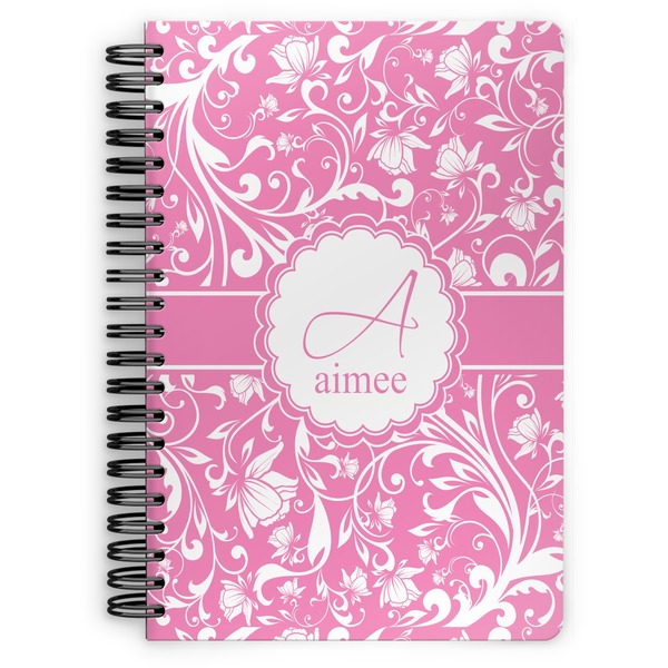 Custom Floral Vine Spiral Notebook - 7x10 w/ Name and Initial