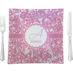Floral Vine 9.5" Glass Square Lunch / Dinner Plate- Single or Set of 4 (Personalized)