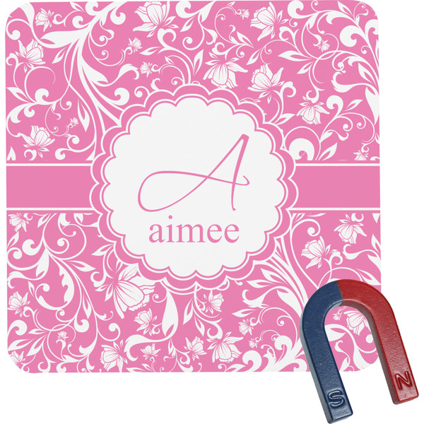 Custom Floral Vine Square Fridge Magnet (Personalized)