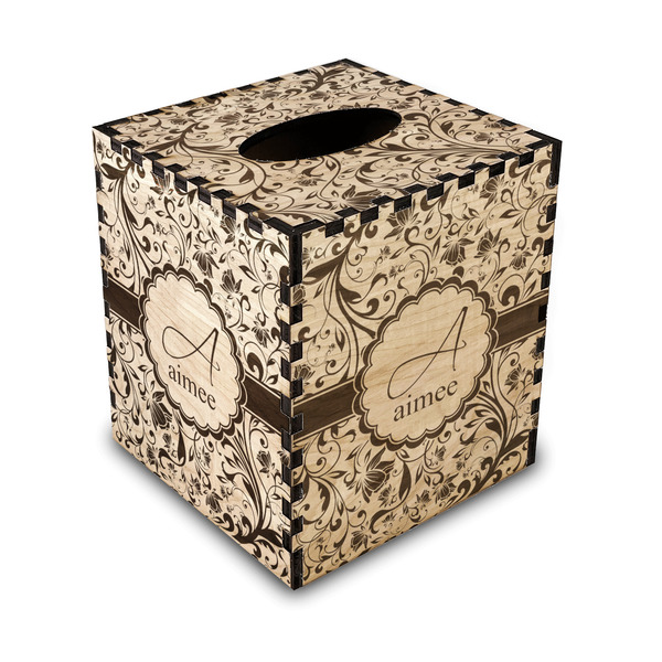 Custom Floral Vine Wood Tissue Box Cover (Personalized)