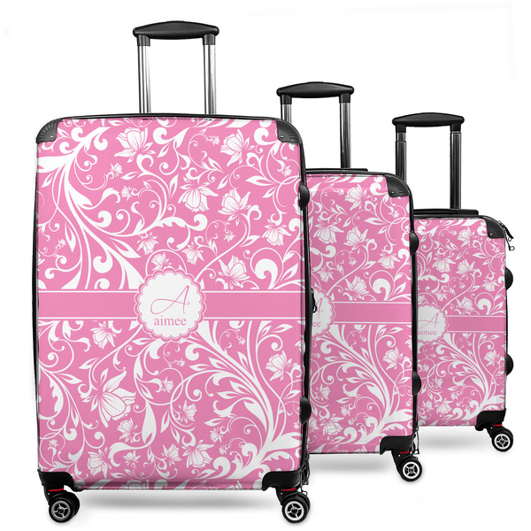 Custom Floral Vine 3 Piece Luggage Set - 20" Carry On, 24" Medium Checked, 28" Large Checked (Personalized)