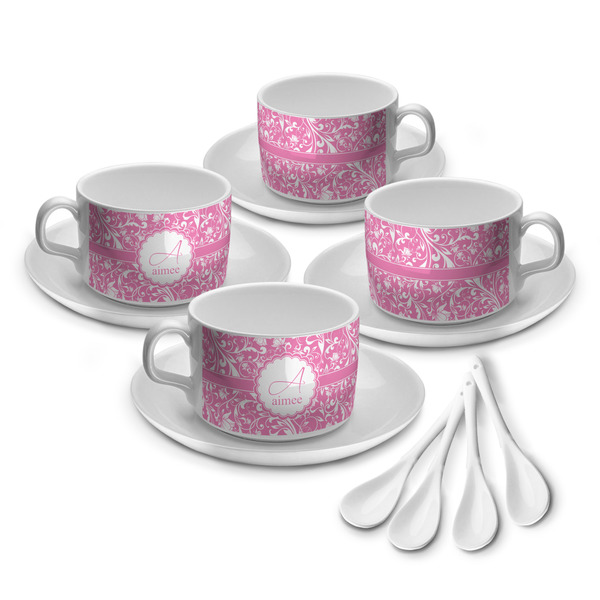 Custom Floral Vine Tea Cup - Set of 4 (Personalized)