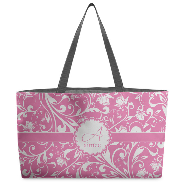 Custom Floral Vine Beach Totes Bag - w/ Black Handles (Personalized)