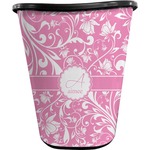 Floral Vine Waste Basket - Single Sided (Black) (Personalized)