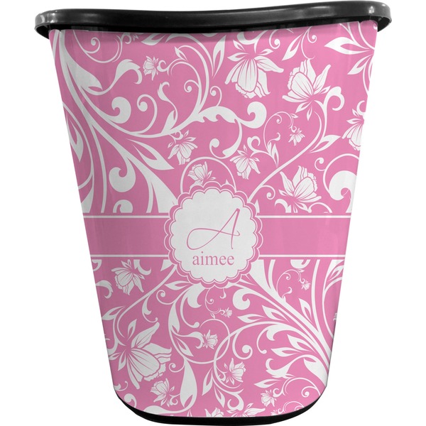 Custom Floral Vine Waste Basket - Single Sided (Black) (Personalized)