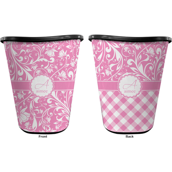 Floral Vine Trash Can Black - Front and Back - Apvl
