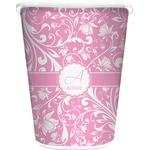 Floral Vine Waste Basket - Single Sided (White) (Personalized)