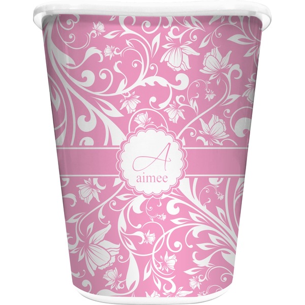 Custom Floral Vine Waste Basket - Single Sided (White) (Personalized)