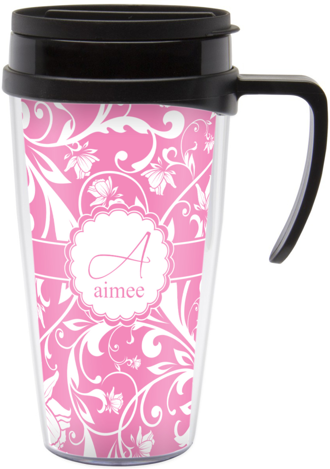 Floral Vine Acrylic Travel Mug with Handle (Personalized) YouCustomizeIt