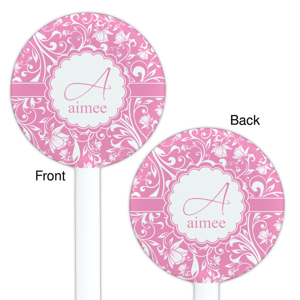Floral Vine White Plastic 5.5" Stir Stick - Double Sided - Round - Front & Back