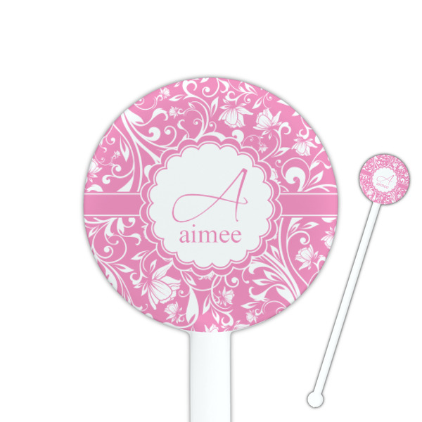 Custom Floral Vine 5.5" Round Plastic Stir Sticks - White - Single Sided (Personalized)
