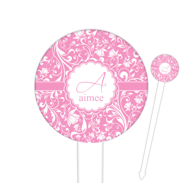 Custom Floral Vine 6" Round Plastic Food Picks - White - Double Sided (Personalized)