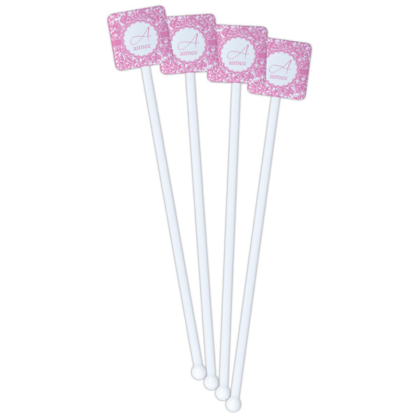 Floral Vine White Plastic Stir Stick - Double Sided - Square - Front