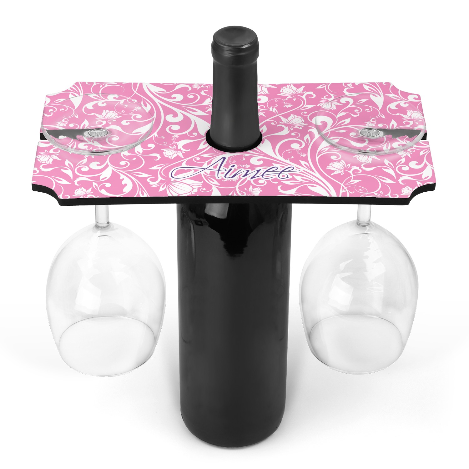 Custom Floral Vine Wine Bottle & Glass Holder (Personalized