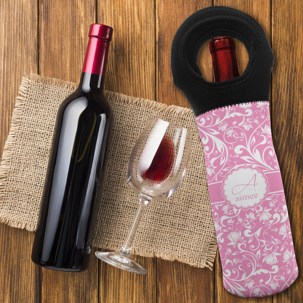 Floral Vine Wine Tote Bag - FLATLAY