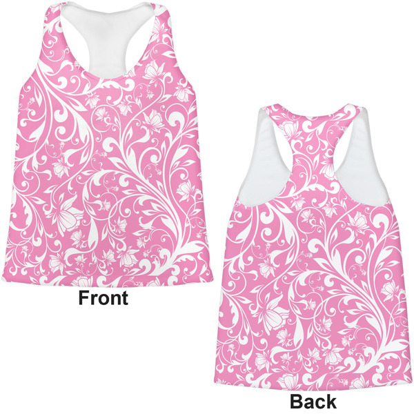 Floral Vine Womens Racerback Tank Tops - Medium - Front and Back