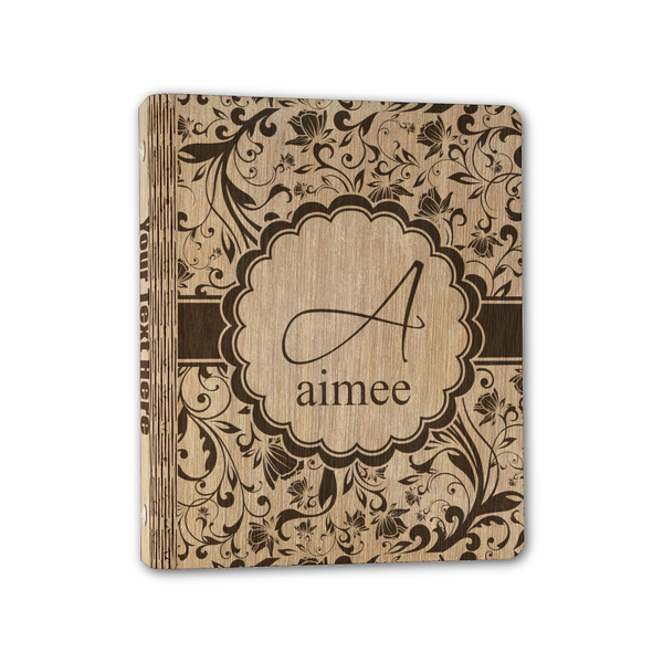 Custom Floral Vine Wood 3-Ring Binder - 1" Half-Letter Size (Personalized)