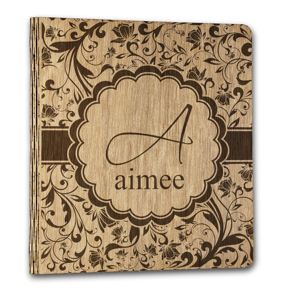 Custom Floral Vine Wood 3-Ring Binder - 1" Letter Size (Personalized)