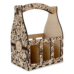 Floral Vine Wooden Beer Bottle Caddy (Personalized)