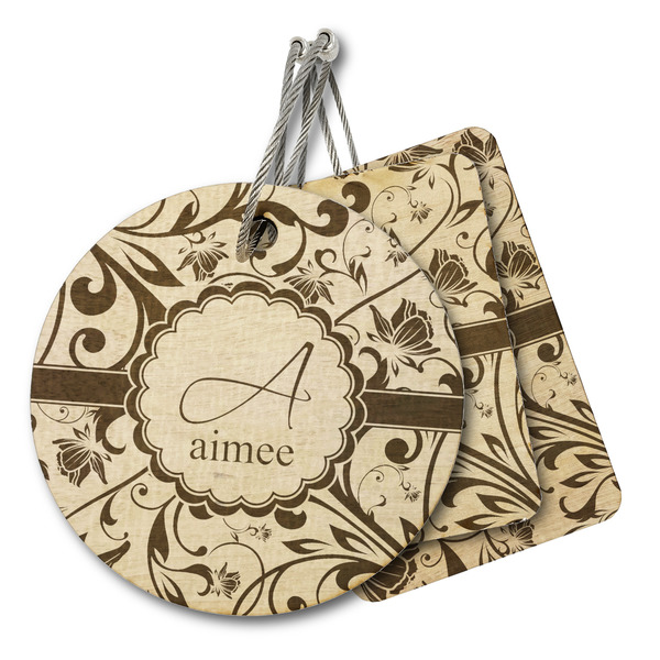 Custom Floral Vine Wood Luggage Tag (Personalized)