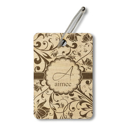 Floral Vine Wood Luggage Tag - Rectangle (Personalized)