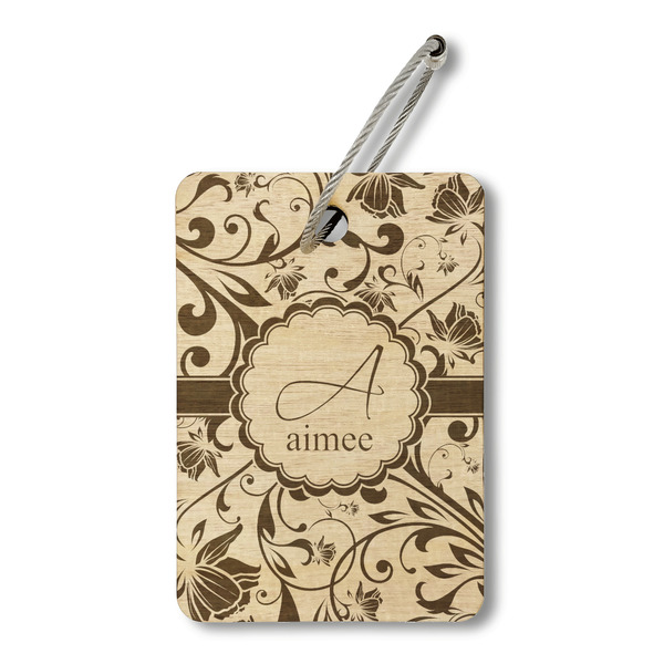 Custom Floral Vine Wood Luggage Tag - Rectangle (Personalized)