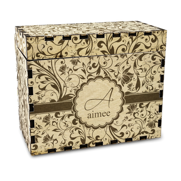Custom Floral Vine Wood Recipe Box - Laser Engraved (Personalized)