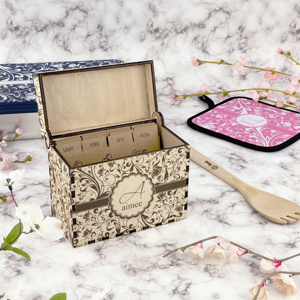 Floral Vine Wood Recipe Boxes - Lifestyle