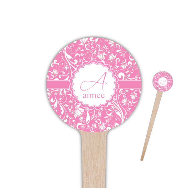 Custom Floral Vine 4" Round Wooden Food Picks - Single Sided (Personalized)