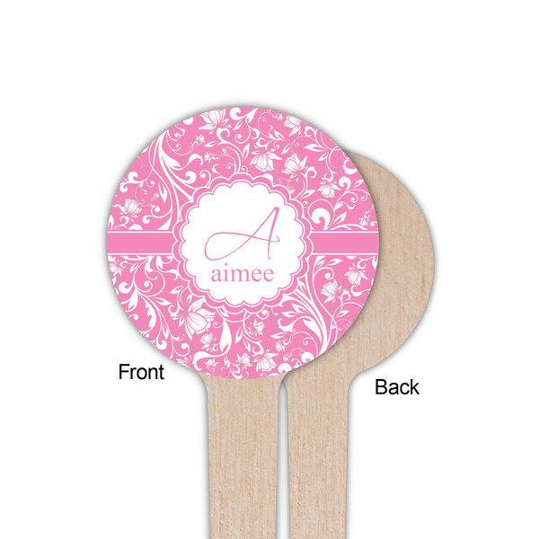 Floral Vine Wooden 4" Food Pick - Round - Single Sided - Front & Back