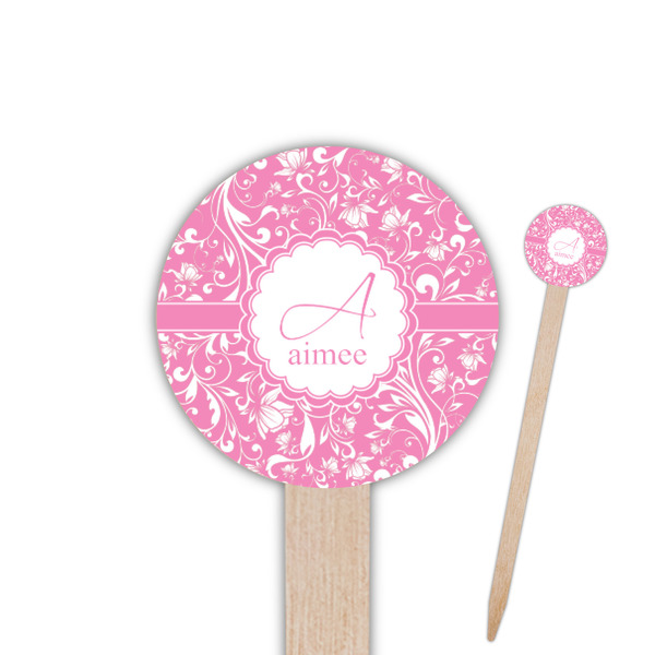 Custom Floral Vine Round Wooden Food Picks (Personalized)