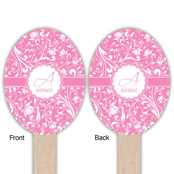 Floral Vine Wooden Food Pick - Oval - Double Sided - Front & Back