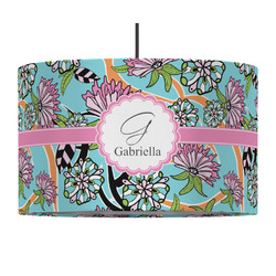 Summer Flowers 12" Drum Pendant Lamp - Fabric (Personalized)