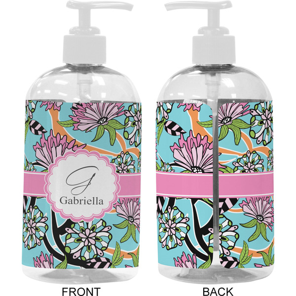 Summer Flowers 16 oz Plastic Liquid Dispenser- Approval- White