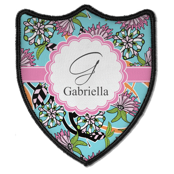 Custom Summer Flowers Iron On Shield Patch B w/ Name and Initial