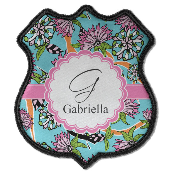 Custom Summer Flowers Iron On Shield Patch C w/ Name and Initial