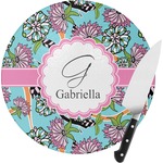 Summer Flowers Round Glass Cutting Board - Small (Personalized)