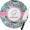 Summer Flowers Round Glass Cutting Board - Small (Personalized)