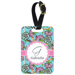 Summer Flowers Metal Luggage Tag w/ Name and Initial