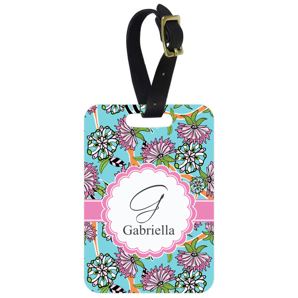 Custom Summer Flowers Metal Luggage Tag w/ Name and Initial