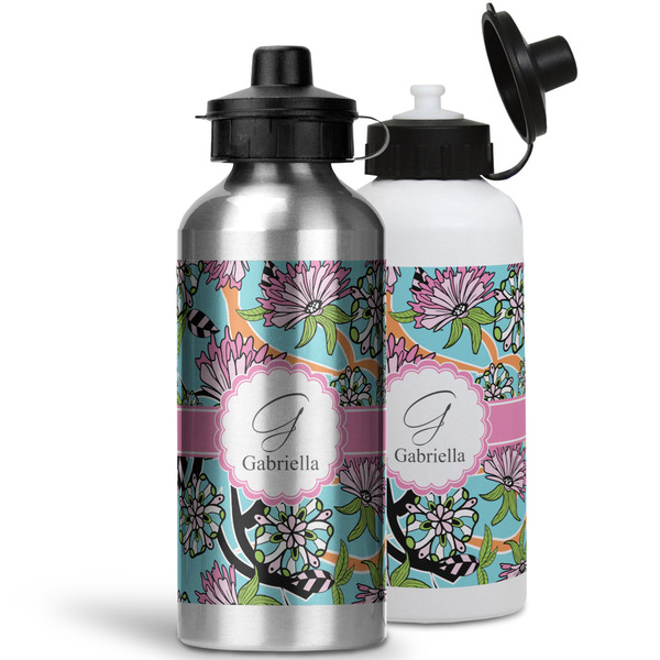 Summer Flowers Aluminum Water Bottles - MAIN (white &silver)